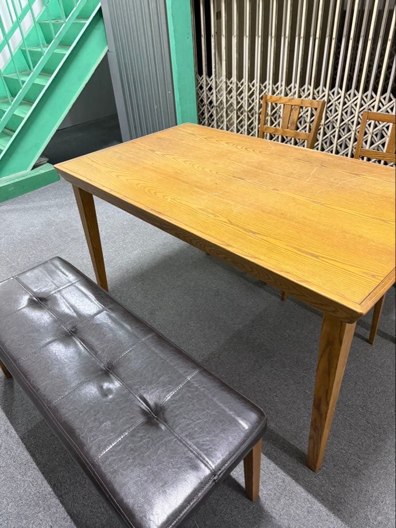 清美堂　ダイニングテーブル&イス２脚、ベンチセット　※直接引取、近隣配送限定