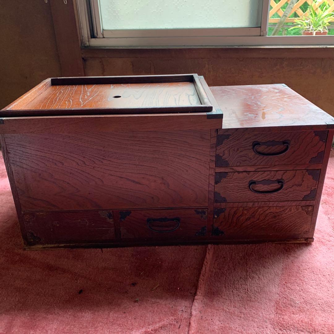 長火鉢 木製 昭和レトロ アンティーク 木製 引き出し付き長火鉢 骨董品