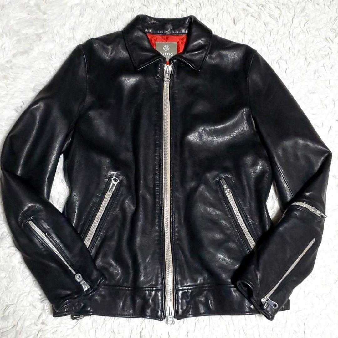 ナノユニバース 羊革 シングル ライダース 黒 中綿 キルティング S サイズ