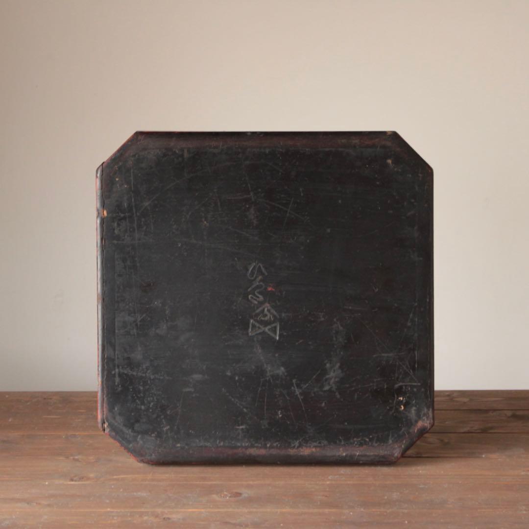 隅切 折敷 朱塗り盆 No.2 古美術 古道具 アンティーク 盆 折敷盆