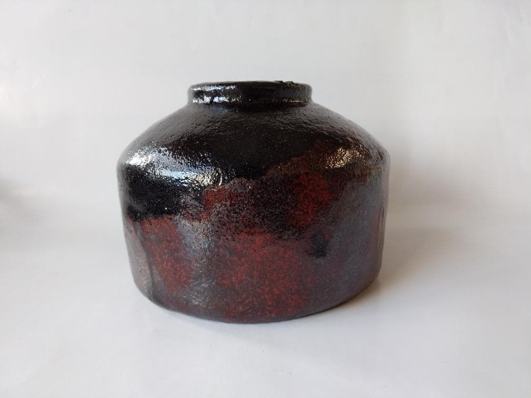 小西平内焼 太閤窯 原田聖龍 朱彩 黒茶碗 共箱 茶碗 茶道具