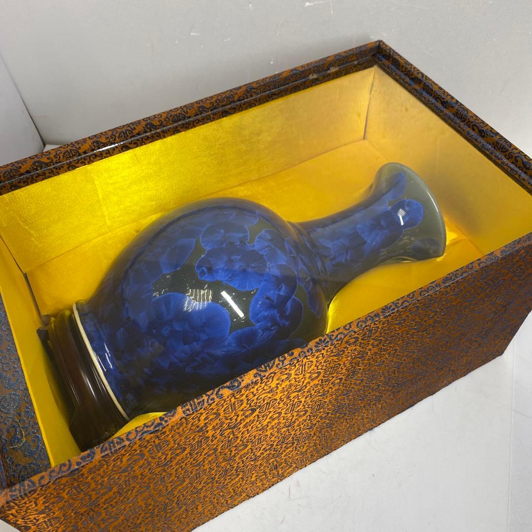 中国美術　青釉花入　共仕立箱　高さ約31㎝　タサコサ　東さ7-1102⑤