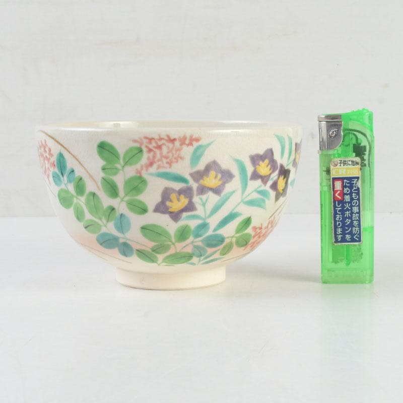 茶道具 白井半七造 色絵 秋草絵 茶碗 銘「涼風」 即中斎極め箱 M