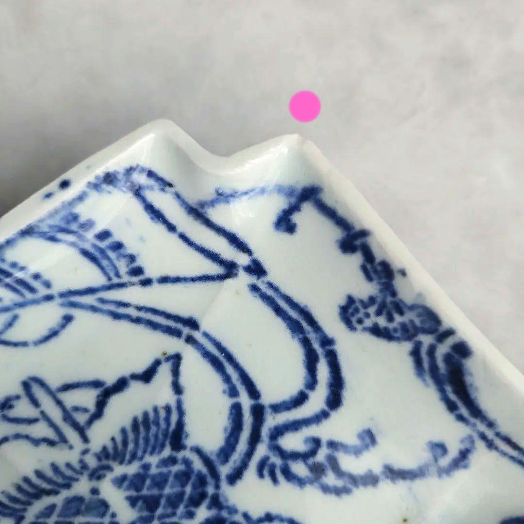 古伊万里 染付小皿 型紙摺 印判 軍配 上手 型物 骨董品 アンティーク 金