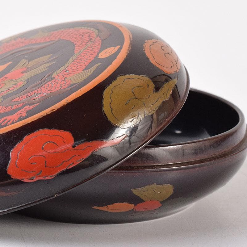 茶道具　時代漆塗　雲龍蒔絵　香合　時代箱　V　R8344