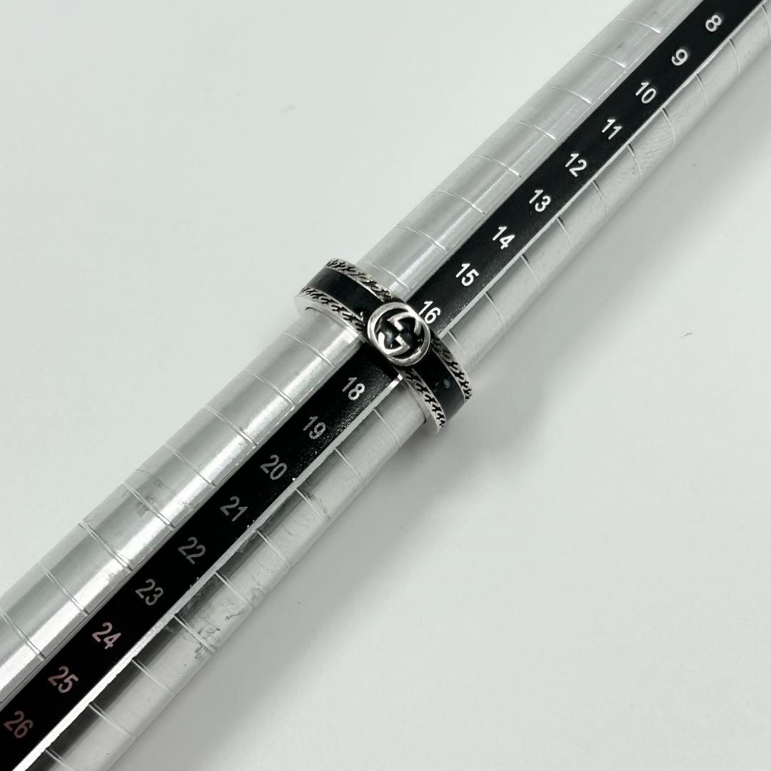 美品✨　グッチ　GUCCI リング　アラベスク　インターロッキング　エナメル　燻