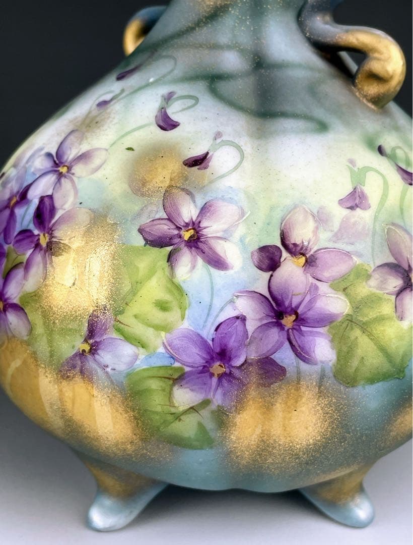 希少】オールドノリタケ 焼き付け金彩 スミレ紋 花瓶 金釉の霧吹き