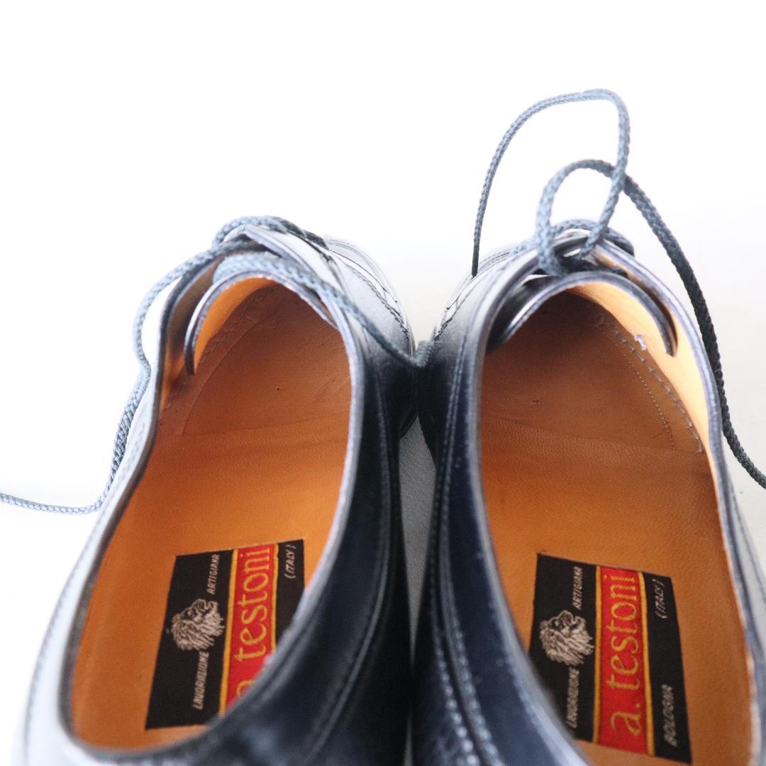 未使用 ア・テストーニ　Uチップドレスシューズ　黒　7 26cm