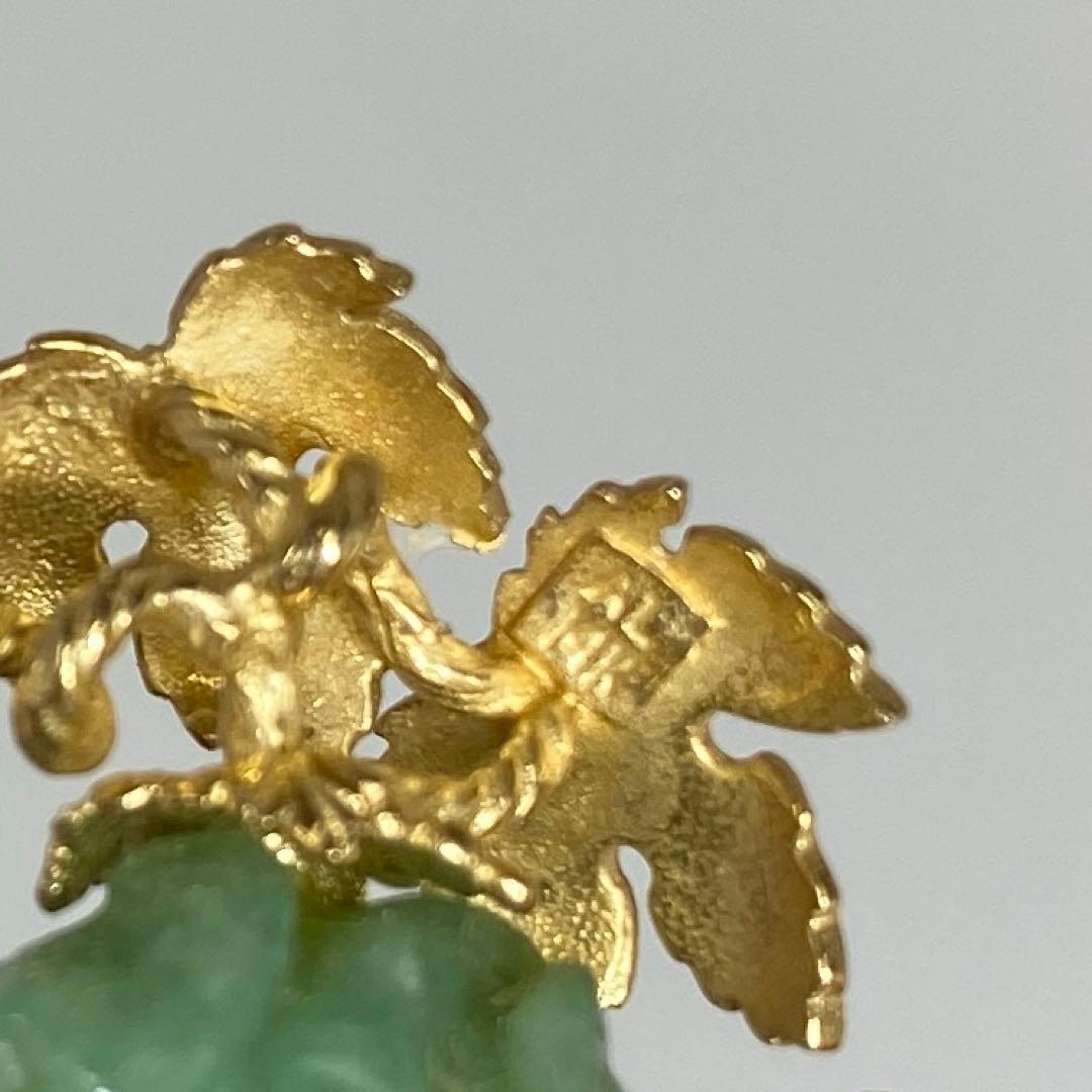 14K刻印金具 本金本翡翠 ぶどう文ネックレストップ 東さ7-0206☆