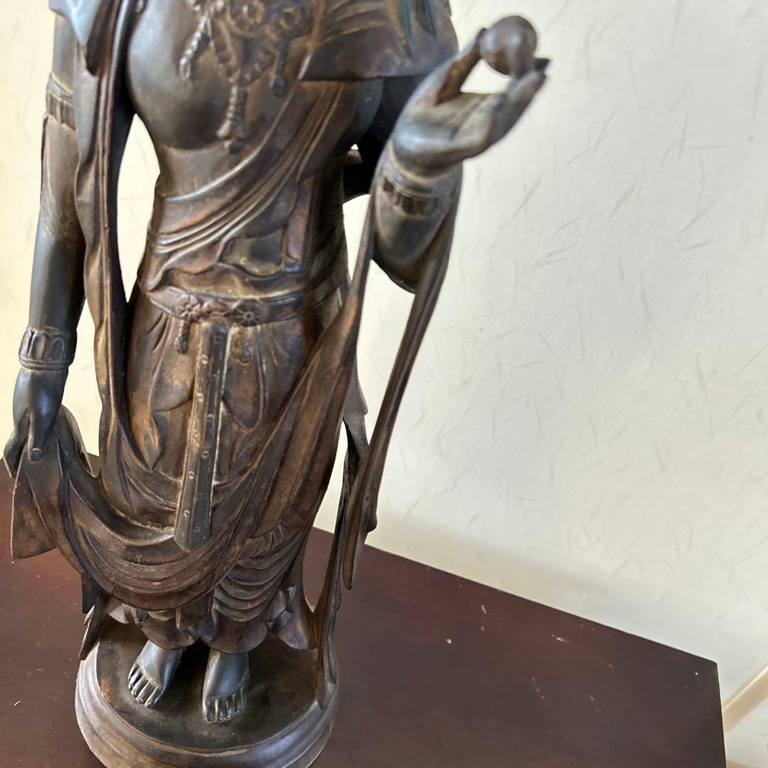 骨董品】 大型 聖観音菩薩像 62センチ 木彫り - メルカリ