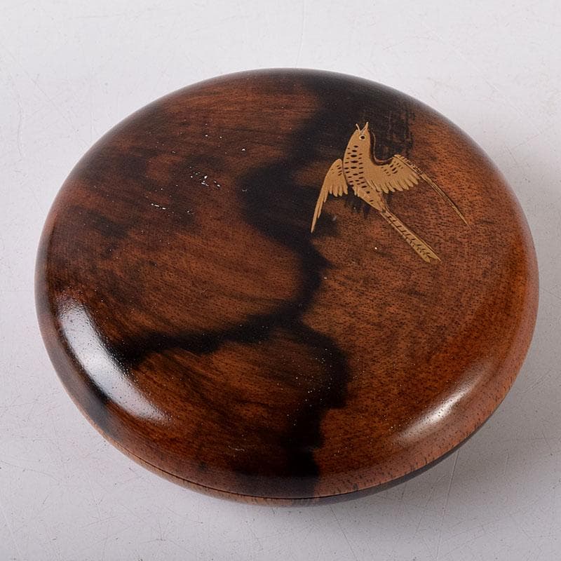 茶道具　中林星山造　黒柿　時鳥蒔絵　香合　共箱　V　7901