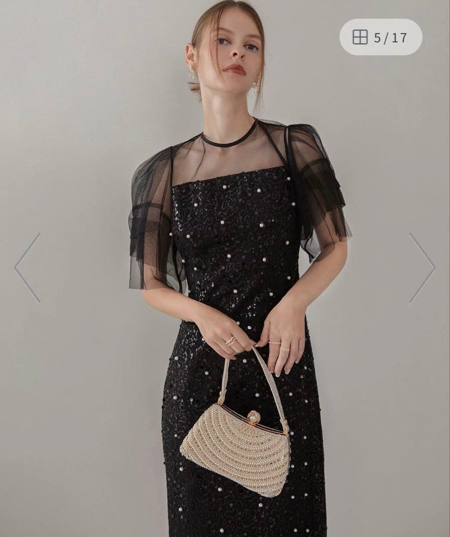 スパンコールパールミックス ボレロIラインワンピースドレス