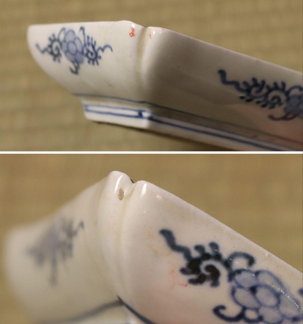 CM51】古伊万里 色絵 長方刺身皿 角皿 五客 桐鳳凰 松竹梅 扇面