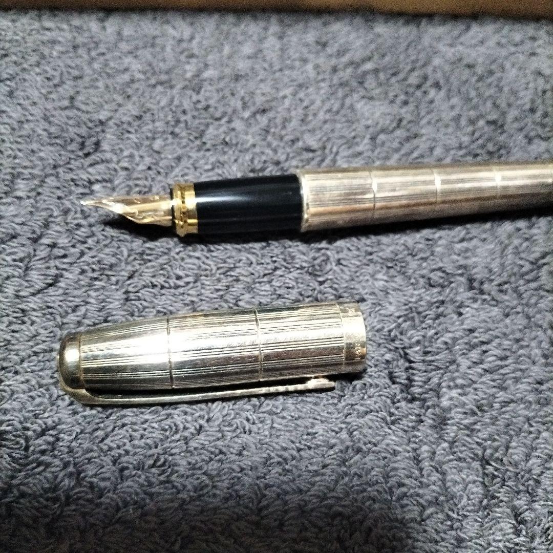 14K シルバー ストライプ模様 万年筆