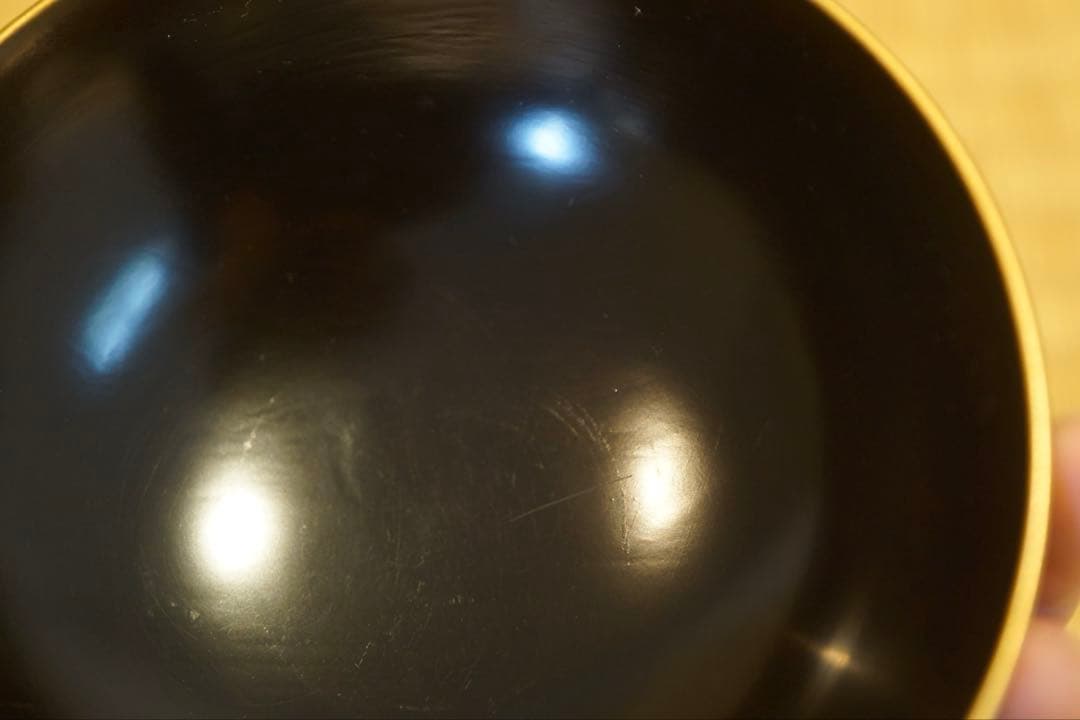 明治期 輪島塗 工房印有 三日月に蝙蝠蒔絵 溜塗 吸物椀 2客/木製漆器 茶懐石