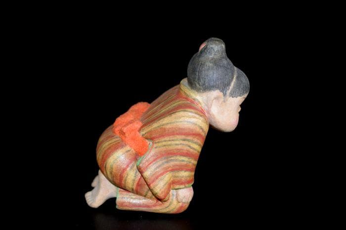 紙塑人形創始者 鶴巻 三郎 作『にらめっこ』日本人形 共箱 真作保証