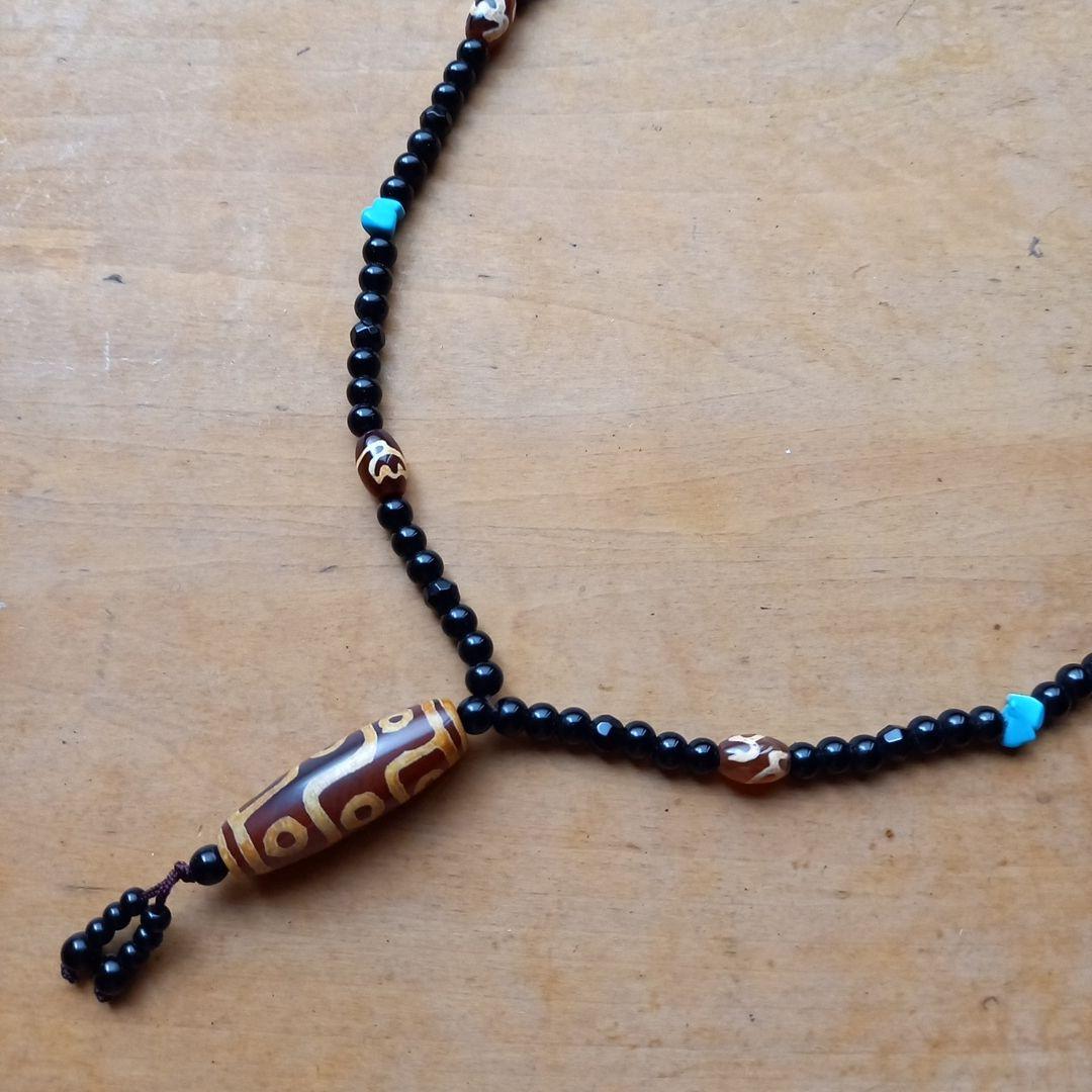 九眼天珠 本物 S730 朱砂 ジービーズ 西蔵天珠 年代物 53.1mm : クロコ