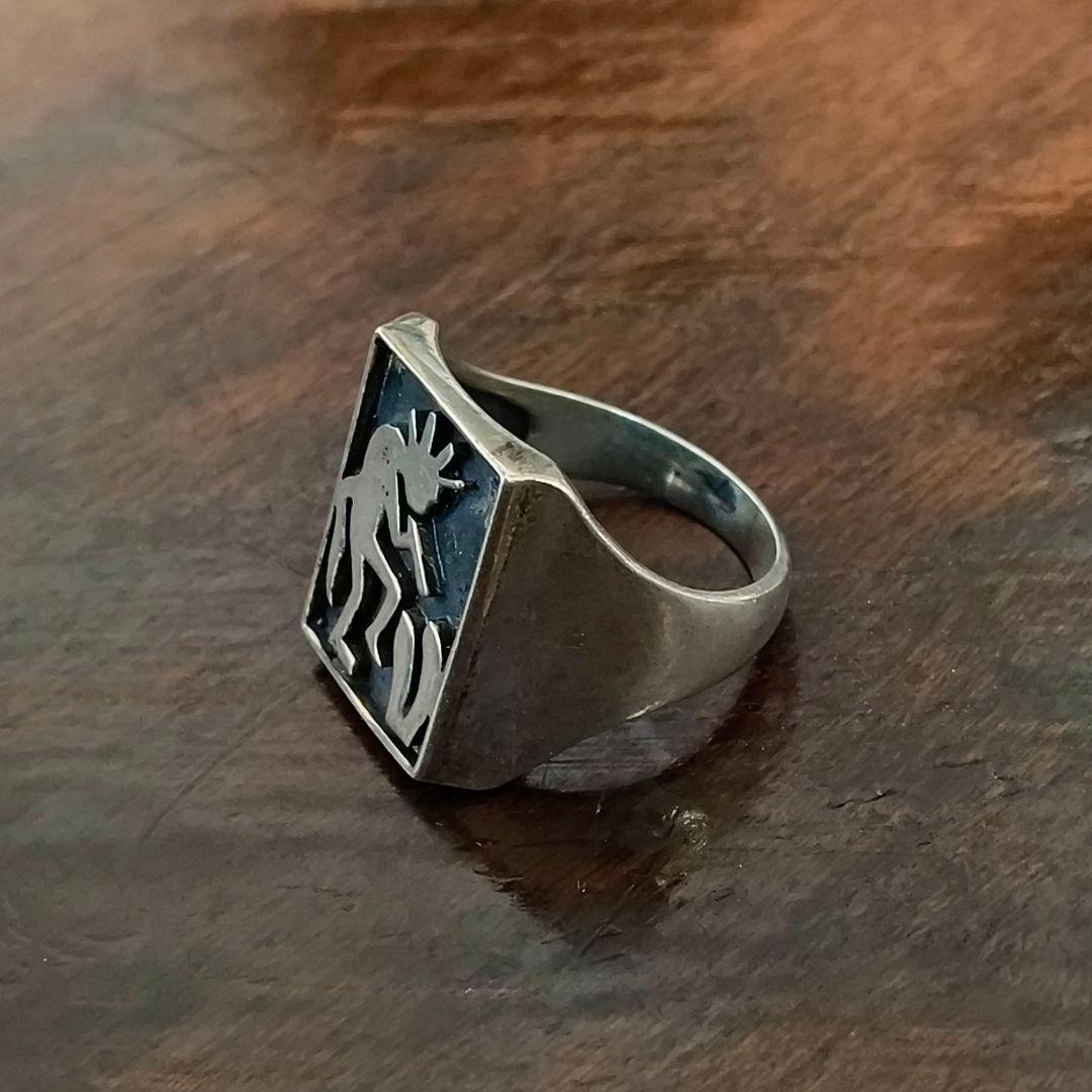 インディアンジュエリー ホピ族 ココペリ オーバーレイ リング シルバー925