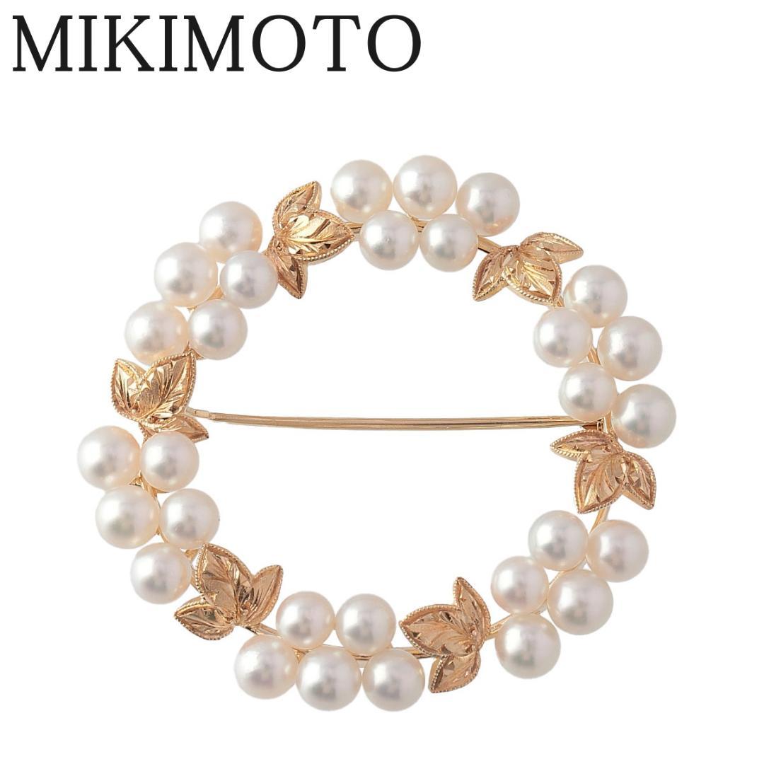 MIKIMOTO ミキモト K14 パール ブローチ サークル イエローゴールド