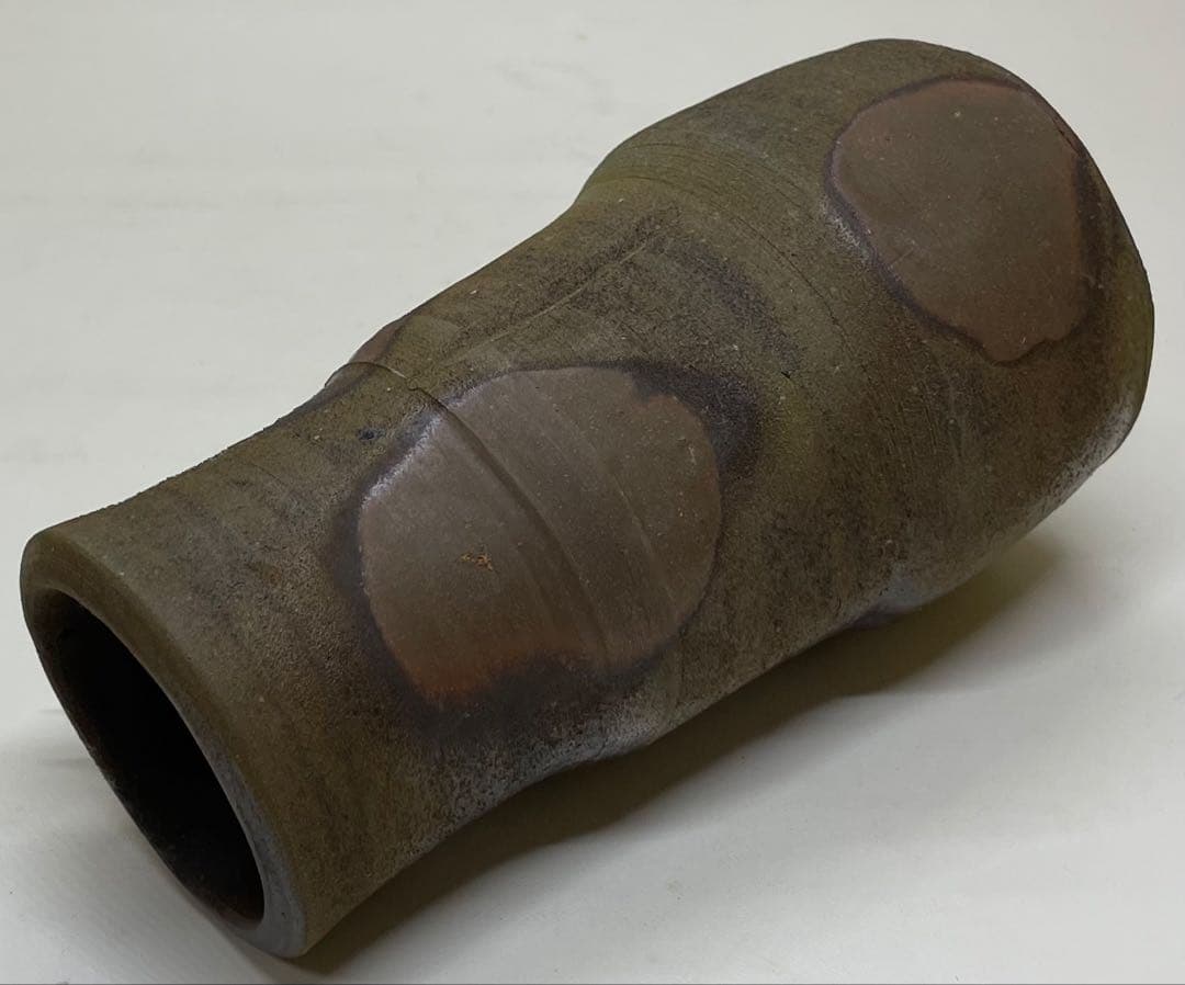 人間国宝 藤原雄 備前掛花入 共箱(四方桟盛蓋） f311