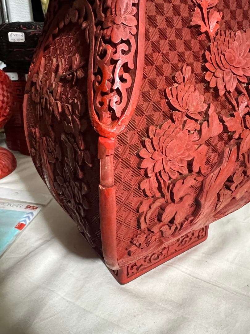 雕漆花瓶 堆朱 中国古美術