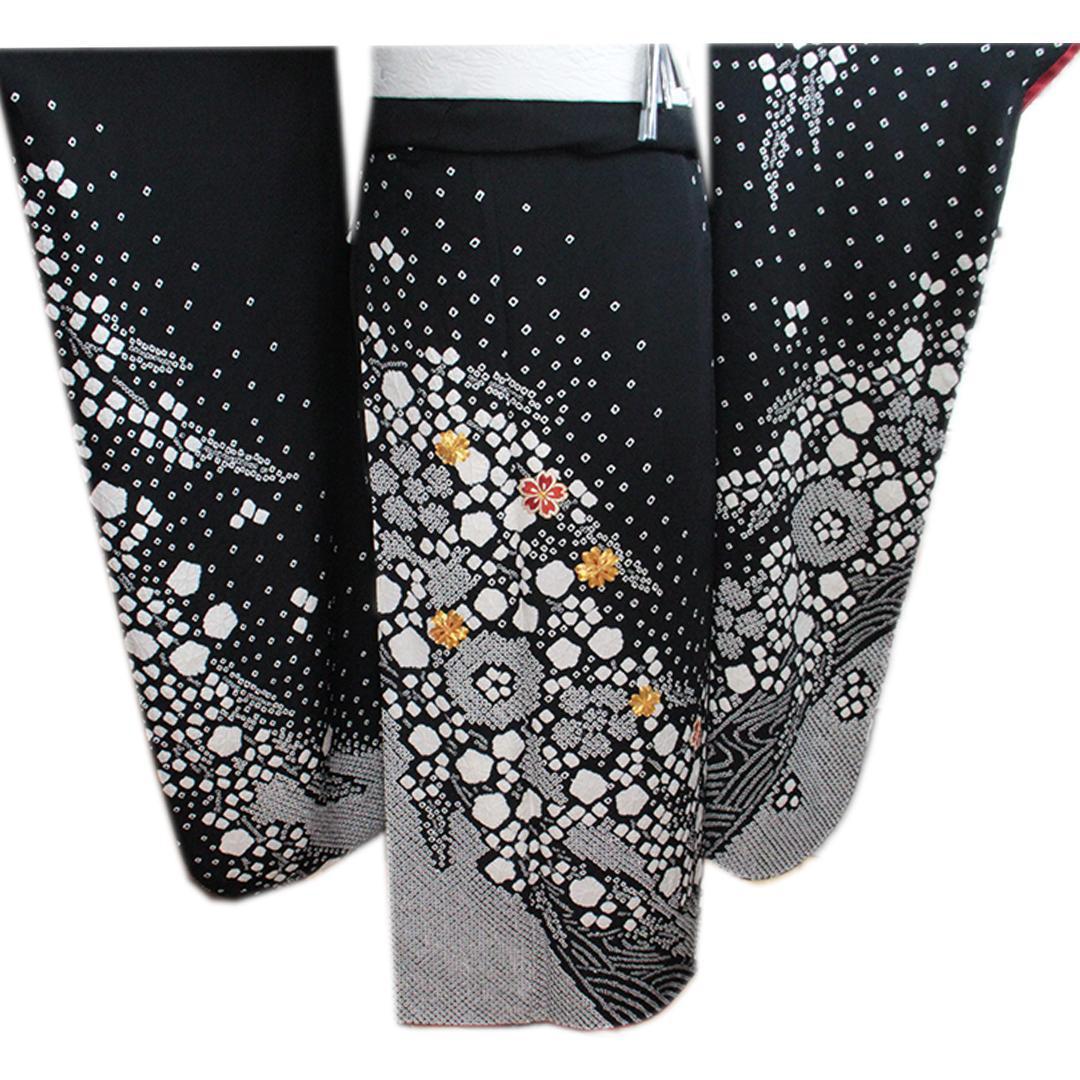 人気□絞り！黒×白□帯新品成人式振袖2点セットBB14