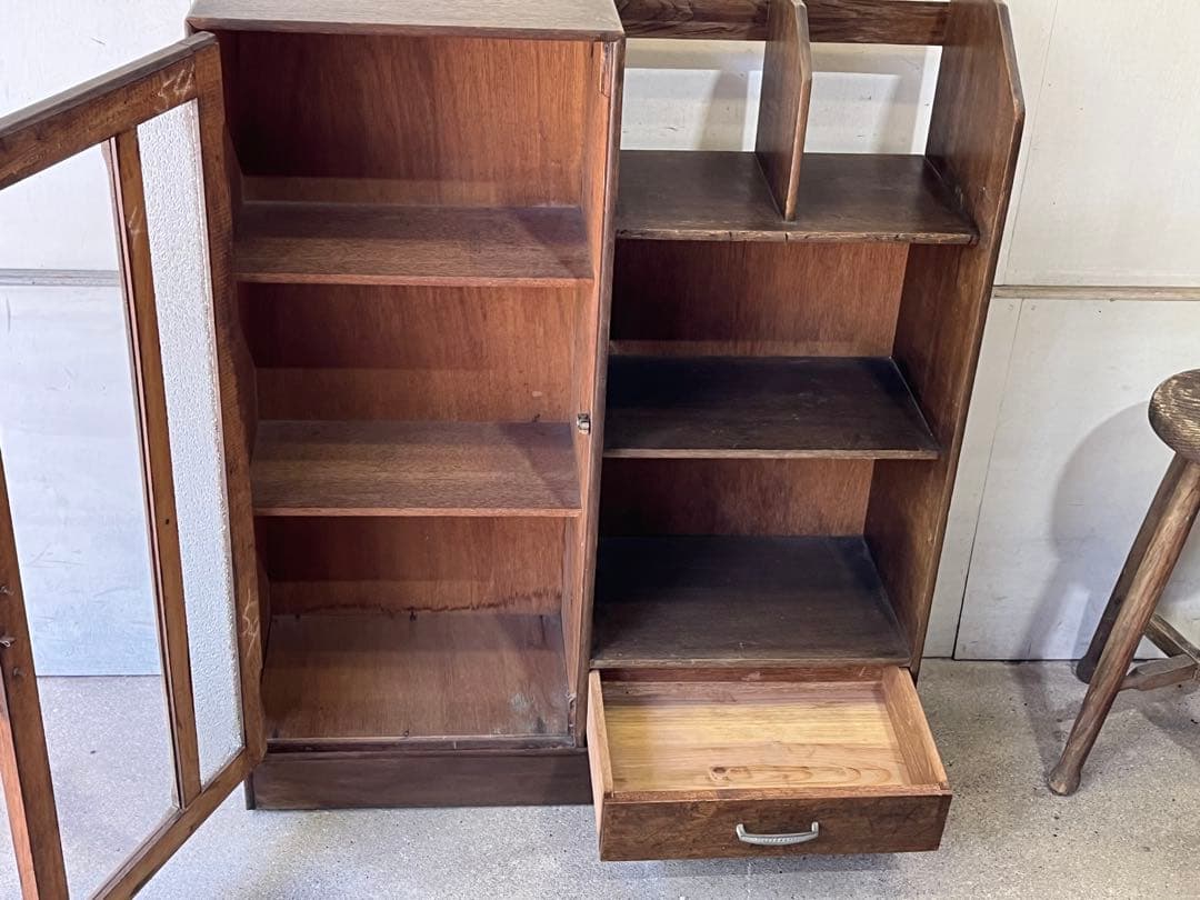 珍*い様 昭和レトロ 木製 飾り棚 本棚 ダイヤガラス 戸棚