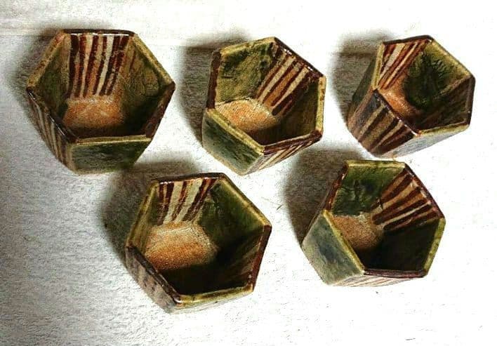 麦藁手向付け 蕎麦猪口 六角形5個セットT153