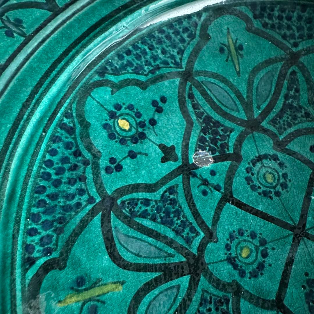 ブルガリア陶器 トロヤン焼 青釉内花柄 壁掛けデザイン 大皿 アンティーク