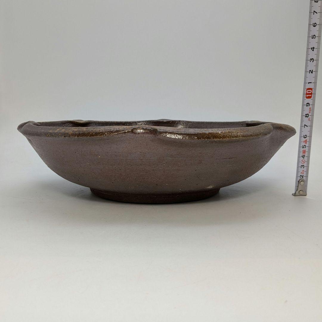 【未使用】 大平一誠 備前焼 輪花皿 直径28cm 盛り皿 深皿 食器 胡麻緋襷