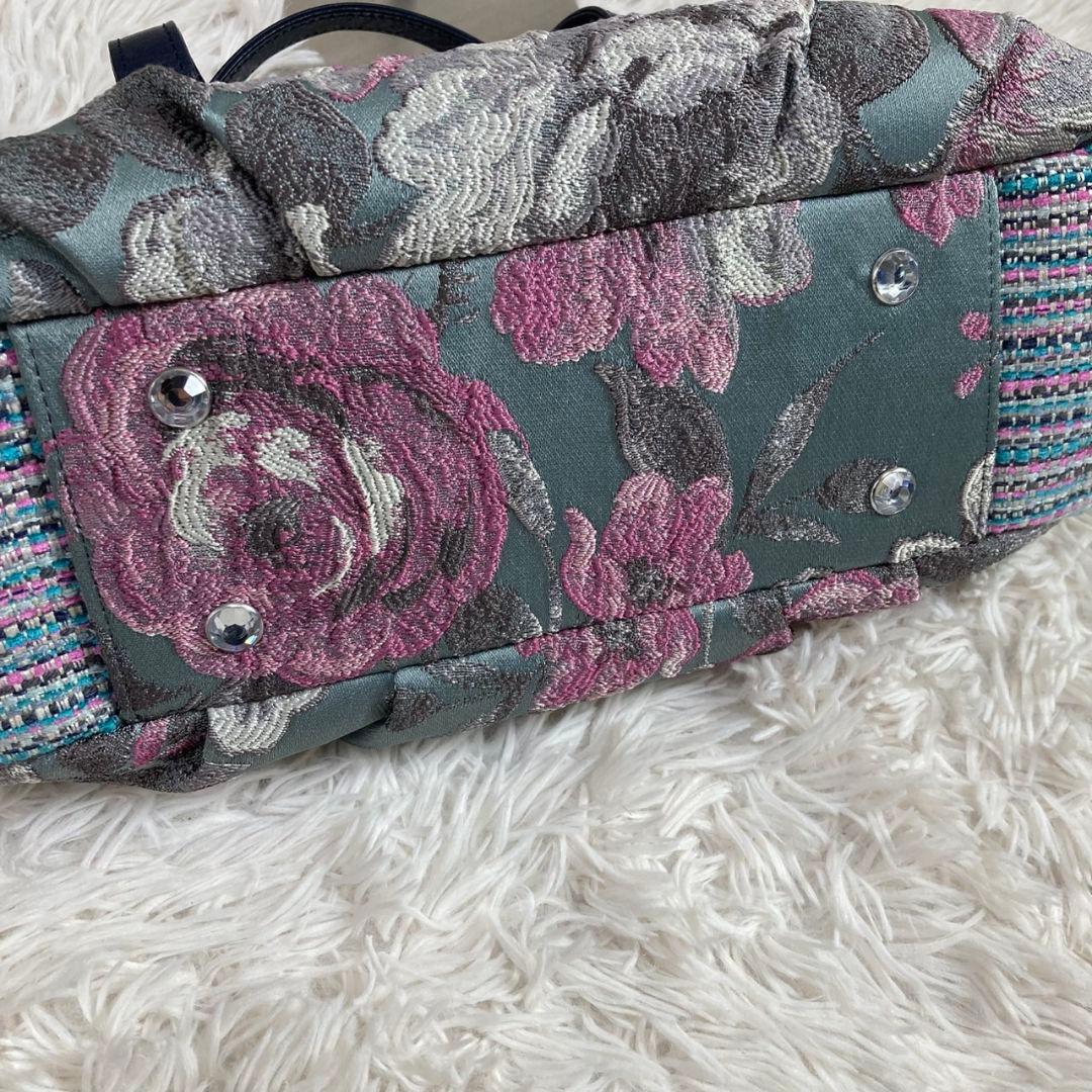 未使用タグ付 ThinkBee！ゴブラン織 ノクターンローズ がま口ハンドバッグ