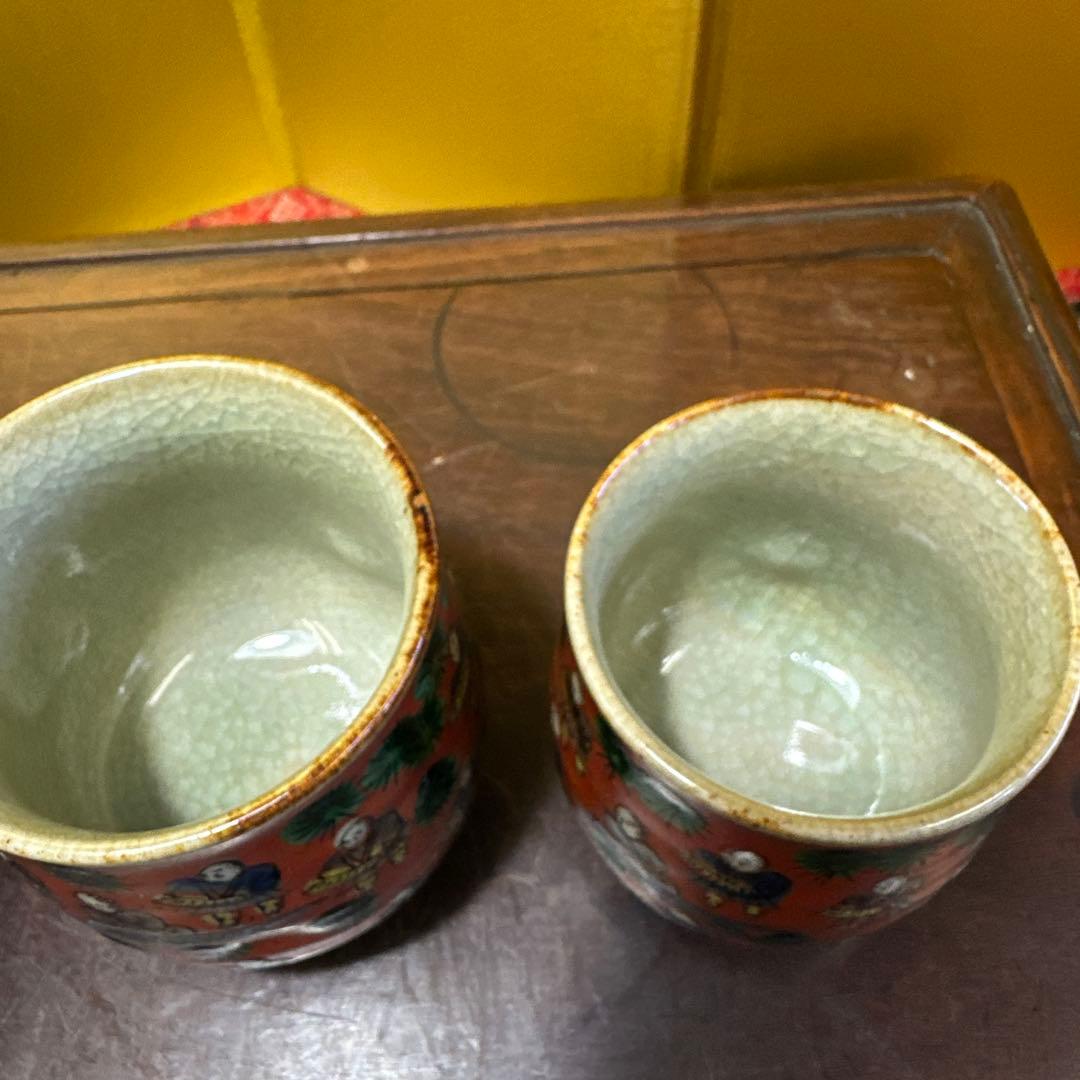 香炉，湯呑み，九谷焼，九谷木米，3点 美術品・アンティーク・コレクション