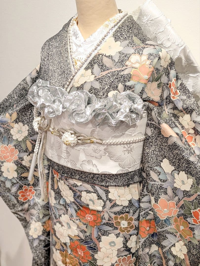 振袖フルセット 身丈171裄65 叩き染め グレー 金彩 シルバー 逸品 成人式