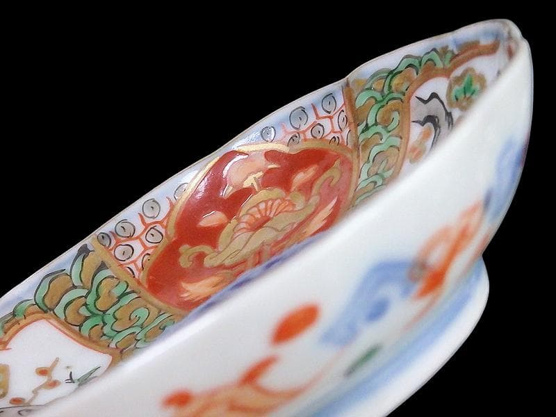 古伊万里　金襴手　松竹梅に双鶴　花の図　豆皿　E893AS-CTs