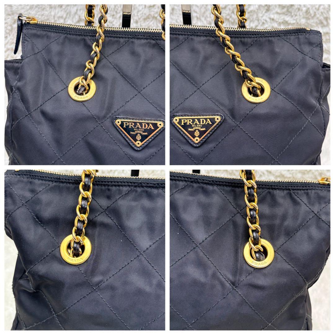 PRADAプラダ チェーンショルダーバッグ キルティング 三角ロゴ ナイロン 黒