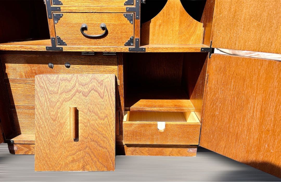 2025，定番 希少 箪笥 裁縫箱 木箱 からくり 鍵有り 隠し有り 古道具