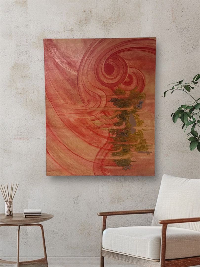 「日猿」　油絵　大作　油彩　猿　日本画