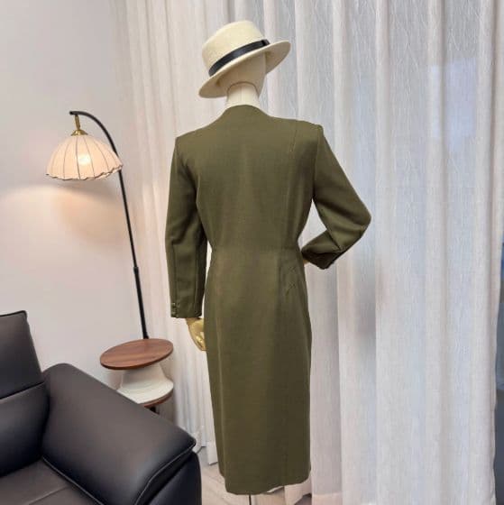 オリーブグリーン ダブルブレスト ロングコート