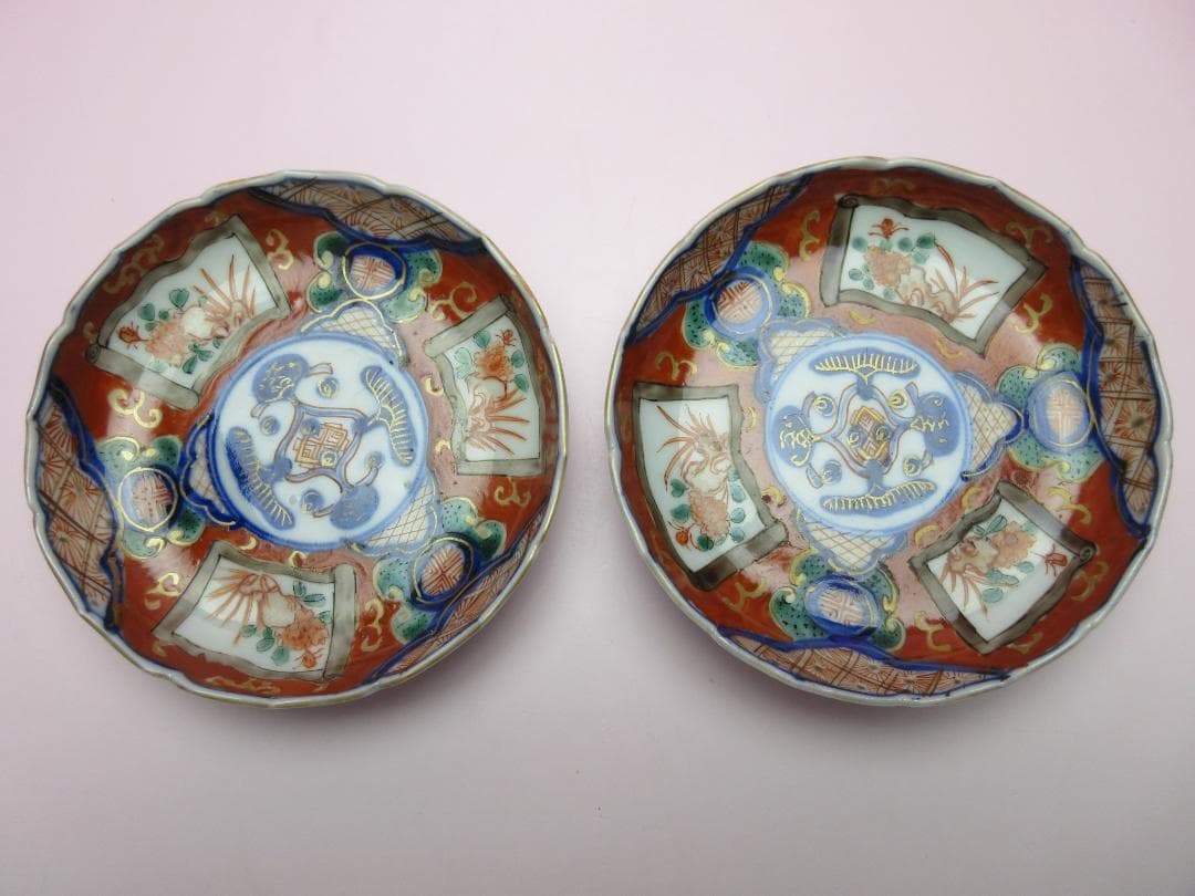 時代物 角富 花草紋 色絵 錦手 小皿 10客 MO70115