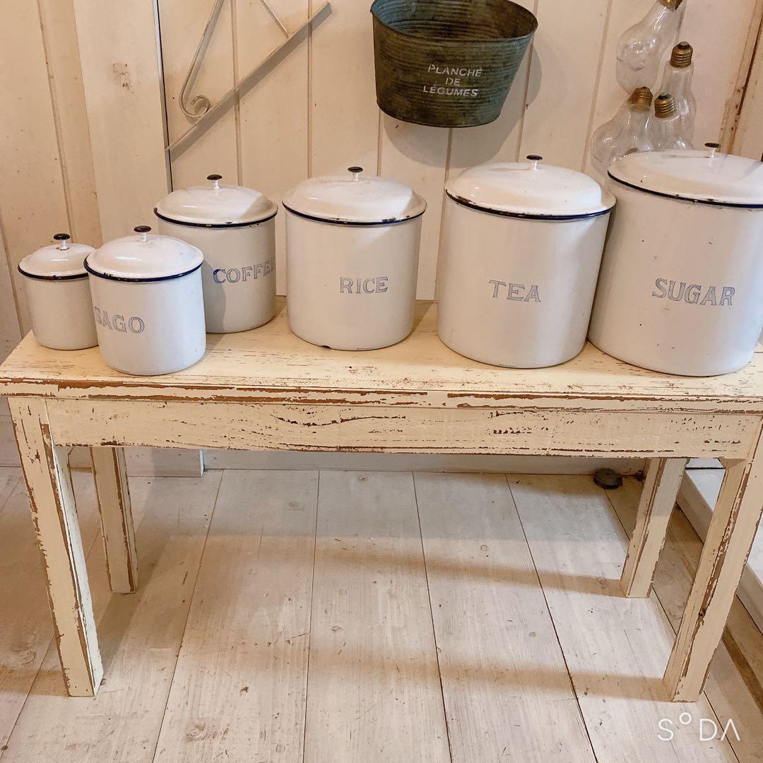 フランス アンティーク ホーロー キャニスター 6個セット ホワイト