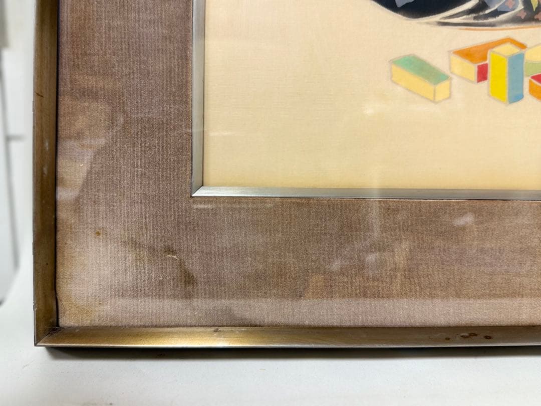 S3 日本画 田中針水 絹本 額装 児童絵