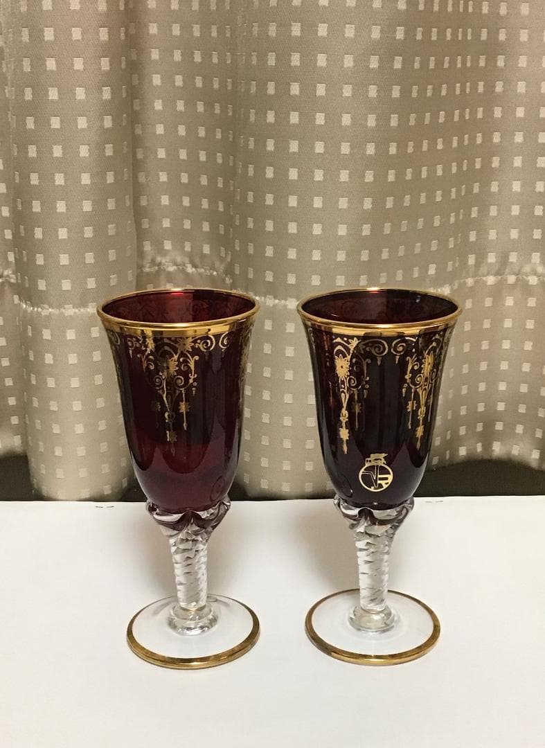 ラグーナムラノ24k金彩高級ベネチアングラス4客セット