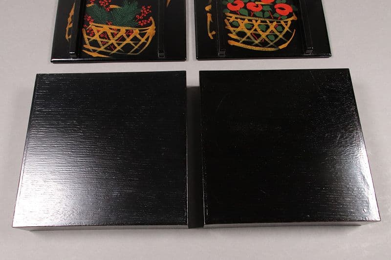 漆芸 山田平安堂 二代 呉藤友乗 花篭蒔絵 蓋物 五点 弁当箱 共箱 M837