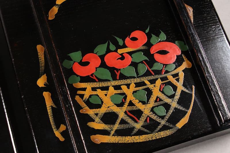 漆芸 山田平安堂 二代 呉藤友乗 花篭蒔絵 蓋物 五点 弁当箱 共箱 M837
