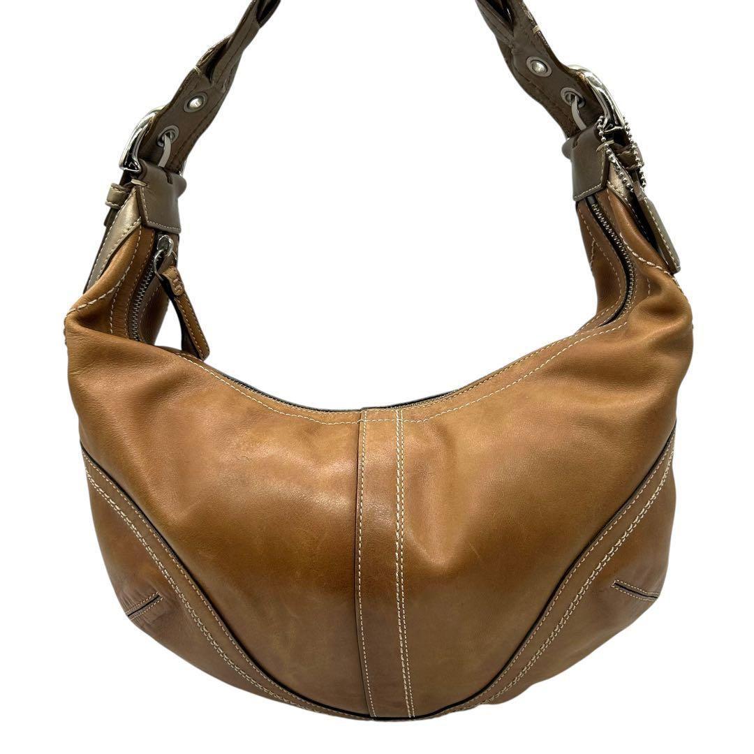 良品 759 コーチ ホーボー ワンショルダーバッグ レザー ブラウン