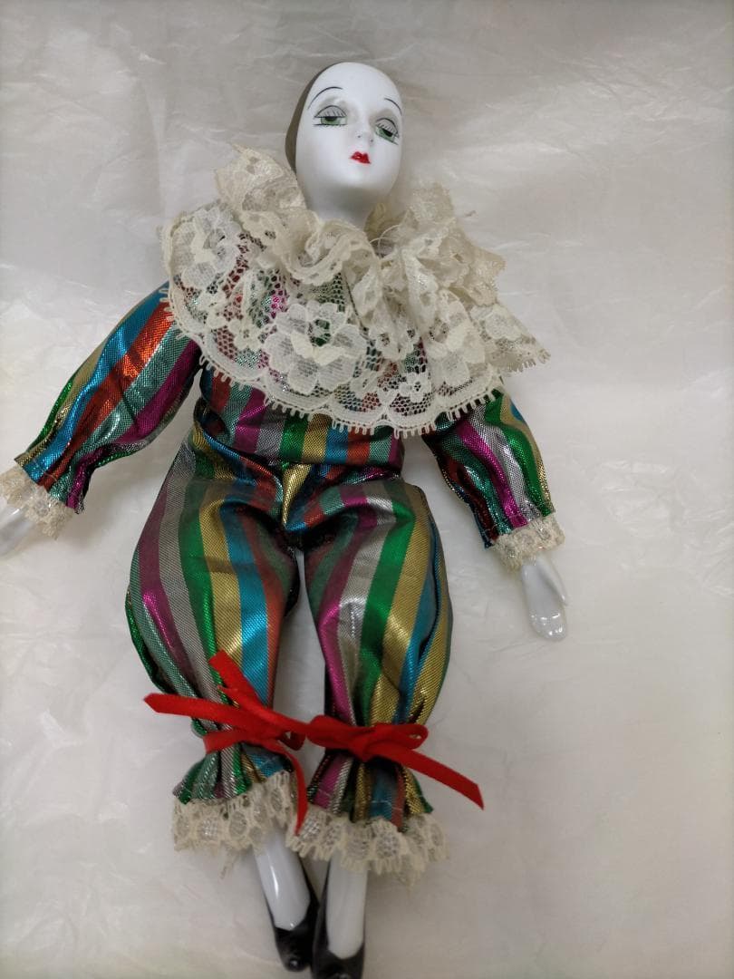 アンティークヴィンテージ虹色ピエロ陶器人形250702-8Y