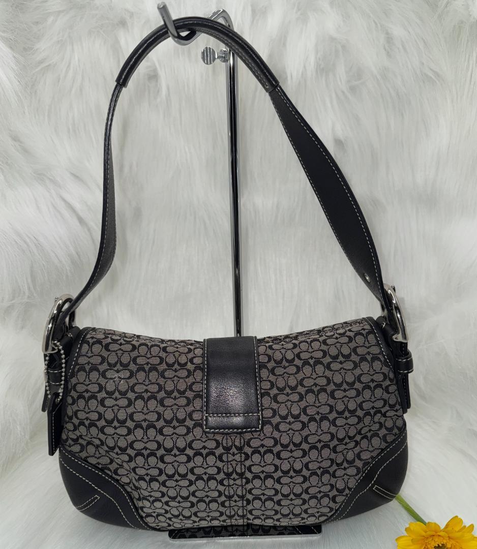 【美品】COACH コーチ SOHO ワンショルダー バッグ シグネチャー 黒