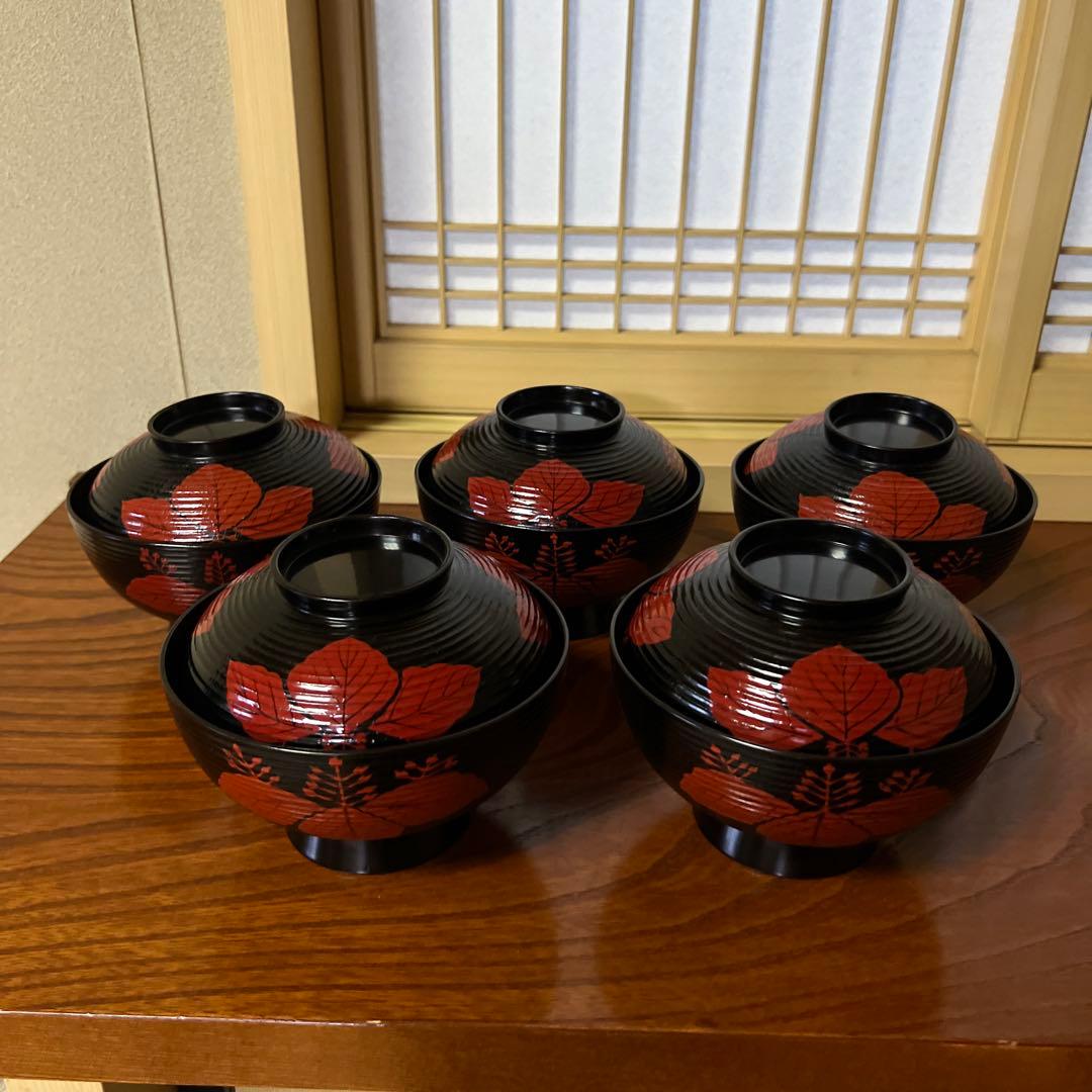 煮物椀 汁椀 糸切り真塗り 5個セット