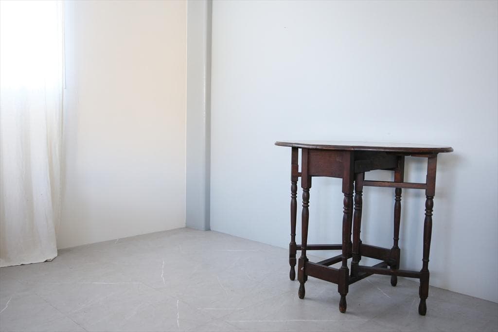 英国アンティーク木製ゲートレッグテーブル/ダイニング机バタフライ(92-120)