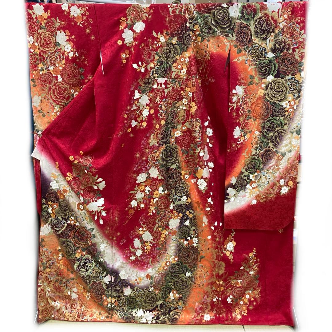 ☆中古品☆振袖 単品 正絹 花模様B級品振袖 ☆中古品